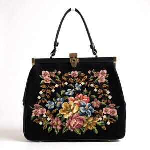 VINTAGE 1950s/60s Needlepoint Floral Stich Tapestry Hand Purse